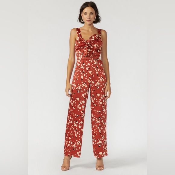 NWOT ADELYN RAE BOW FRONT ABSTRACT JUMPSUIT - Picture 1 of 9